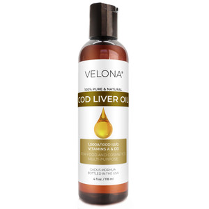 velona Cod Liver Oil - 4 Fl Oz | 1,000A/100D IU/g Omega 3 Vitamins A & D3 | Norwegian Arctic Sustainably Sourced Nordic Oil | Hair, Body and Skin Car