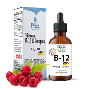 Premium PSH B Complex Liquid Drops with B12 - Natural Energy Booster - USA Made Supplement for Energy and Focus Stress Relief and Energy and Immune S