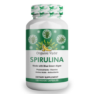 Organic Veda - Spirulina Capsules, Made with Blue Green Algae, Natural Spirulina Green Superfood Capsules, Supports Immune System, 120 Veggie Capsule