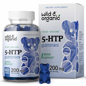 Wild & Organic 5-HTP 200mg Mood Gummies - L-Tryptophan for Relaxation and Natural Calm - 5 HTP Supplement for Brain Support - 60 Vegan, Non-GMO 5HTP
