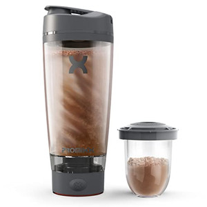 Promixx Pro Shaker Bottle | Rechargeable, Powerful for Smooth Protein Shakes | includes Supplement Storage - BPA Free | 20oz Cup (Graphite Gray)