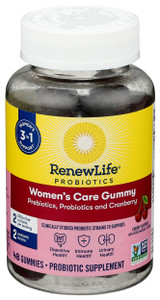 Renew Life Women's Care Cherry Prebiotic and Probiotic Gummies, Digestive, Urinary Tract and Immune Health, B. Coagulans and B. Subtilis, Dairy, Soy