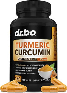 Turmeric Curcumin with BioPerine Supplement Capsules - Support Supplements with 1950mg Curcuma Longa Pure Organic Tumeric and Curcumin BioPerine Blac