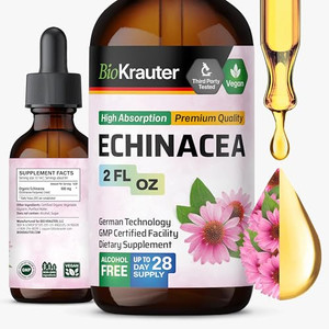 BIO KRAUTER® Echinacea for Immune & Respiratory Support - Pure Vegan Echinacea Drops 680 mg per Serving - Natural Respiratory Supplements 2 Fl.Oz 28-
