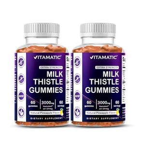 Vitamatic 2 Pack Milk Thistle Gummies- 10000 mg Equivalent Per Serving (from 50:1 Extract 200 mg)- Liver Detox & Anti Oxidant Health - Min. 80% Silym