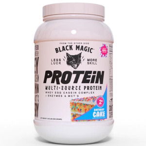 Black Magic Multi-Source Protein - Pre Workout and Post Workout - 2LB - 23g Protein - Whey, Egg Albumin Enzymes, Micellar Casein & MCTs (Birthday Cak