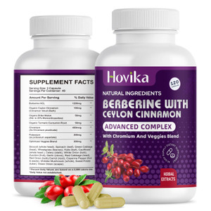 Hovika Berberine HCL Capsules 1200 mg - Berberine Supplement with Ceylon Cinnamon, Chromium, Veggies Blend - Supports Metabolism and Immune System, G
