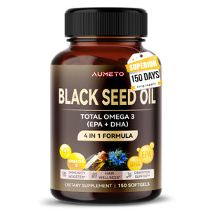 Aumeto Organic Black Seed Oil - 150 Softgel - 100% Cold Pressed Source of Omega 3 (EPA + DPA) - Skin, Hair, Immune Support (150 Count (Pack of 1))