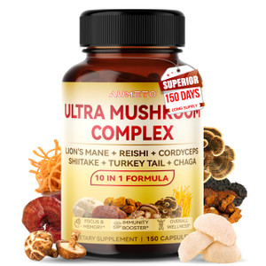 AUMETO Ultra Mushroom Complex 10 in 1 Formula - with Lion's Mane Reishi Cordyceps Shiitake Turkey Tail Chaga (150 Count (Pack of 1))