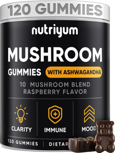 nutriyum Mushroom Gummies 10 Blend 120 pcs - Lions Mane, Ashwagandha, Turkey Tail, Cordyceps, Chaga, Reishi Mushroom Complex - Mushroom Supplement fo