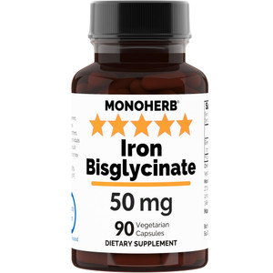 Iron Bisglycinate 50 mg - 90 Veg Capsules - 50 mg of Elemental Iron per Capsule