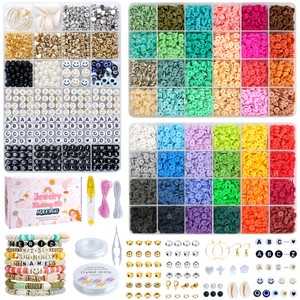 JQEEYGV Bracelet Making Kit 3 Boxes - 11,000pcs Clay Beads - 48 Fashion Colors Beads for Friendship Bracelet Kit - Polymer Heishi Letter Beads for Je