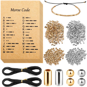 DIY Morse Code Bracelet Making Set, 800 Round Spacer Beads, 800 Long Tube Beads, 20 Morse Code Decoding Card and 2 Rolls 66 ft Waxed Polyester Twine