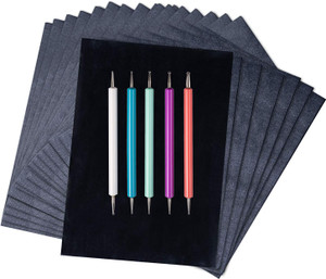 50 Sheets Black Graphite Carbon Paper Transfer (8.5 x 11.5 inch) Tracing Papers with 5 PCS Embossing Styluses Dotting Tools for Wood Paper Canvas Cra