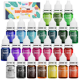 Soap Dye - 24 Color Food Grade Skin Safe Coloring for Bath Bomb and DIY Making Supplies - Liquid Concentrated Colorant Kit for Handmade Soaps and Cra