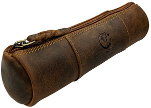 Rustic Town Leather Pencil Case - Full Grain Leather Zippered Pen Pouch - Stationery Bag Pen Holder for Work & Office, Brown, M, Pc200505flr-tan