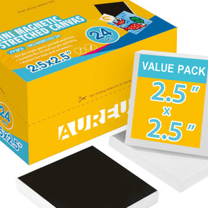 AUREUO Mini Magnetic Stretched Canvas 2.5x2.5 Inch / 24 Pack - Small Square Wrapped Canvas Board with Magnet Back, Art Gift Set Tiny Framed Bulk Pack