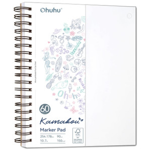 Ohuhu Double-Sided Marker Pad Art Sketchbook Bleedproof - 7"x10" Large Paper Size - 90 lb/150 gsm Smooth Drawing Paper - 60 Sheets/120 Pages - Spiral