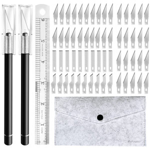 Craft Hobby Knife, Exacto Knife, 2 Knives and 60 Blades with a Bag, Precision Cutter Knife for Cutting Carving Scrapbooking Stencil, Black with Bag