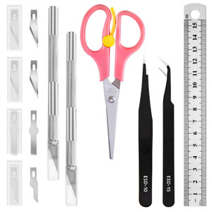 Waltool 46Pcs Craft Hobby Knife Assortment Kit with Scissors and Tweezers, Precision Knives with #11#16#17 Spare Exacto Blades for Scrapbooking Carvi