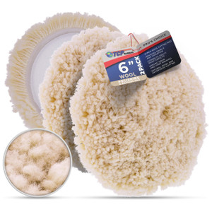 TCP Global 6" 100% Wool Polishing & Buffing Pad (2 Pack) with Hook and Loop Backing - Wool Buffing Pad for Automotive, Marine, Truck, RV & Compound C