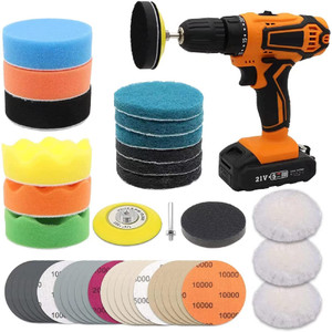 Car Headlight Restoration Kit, 3 Inch Car Polishing Sanding Discs with 1/4 Inch Shank Backing, Scouring Pads, Buffing Sponge, Soft Interface, Woolen