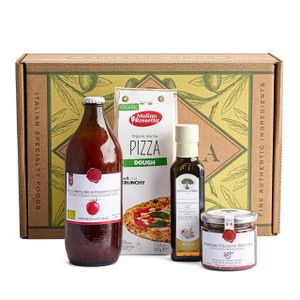 Mercato di Bellina Organic Pizza Kit Gift Basket - Authentic Homemade Pizza Making Kit for Home Chefs, Italian Gift Basket Includes Organic Crust Mix