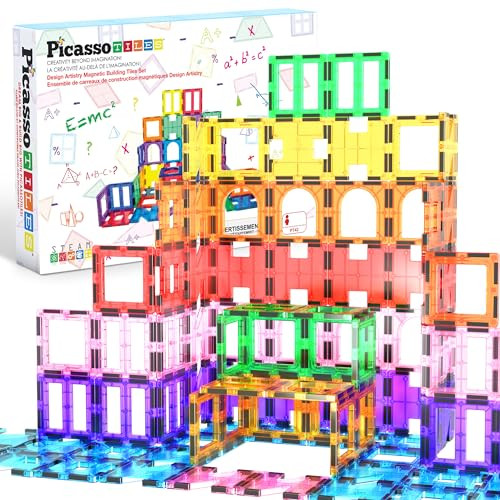 PicassoTiles 42pcs Magnetic Tiles Magnet Blocks See-Through Shape STEM Toys Building Block Educational Playset Compatible with Major Brand Tile -Star