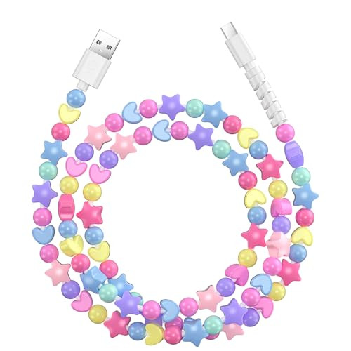 VOFUOE USB to USB C Cable for iPhone 17 Charging Cord Type C Fast Charging Stars Bead Chain Charging Cable for Women 3.3FT for iPhone 16/15, Galaxy S