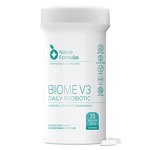 Native Formulas Biome V3 Probiotic, Prebiotic, & Fulvic Minerals Supplements - 35 Billion CFU - 6 Strains - 60 Vegan Capsules - Women & Men - FODMAP