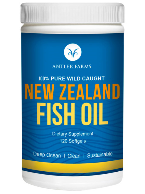 Antler Farms - 100% Pure Wild Caught New Zealand Fish Oil from Deep Ocean, Cold Water Fish, 120 Softgels - Clean, Fresh Omega-3 EPA + DHA Supplement,
