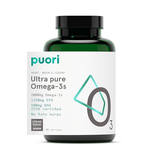 Puori Omega 3 Fish Oil Supplement - Ultra Pure & Burpless Wild Caught Fish Oil with 2000mg Omega 3 Fatty Acids,1250mg EPA & 500mg DHA Supports Heart,