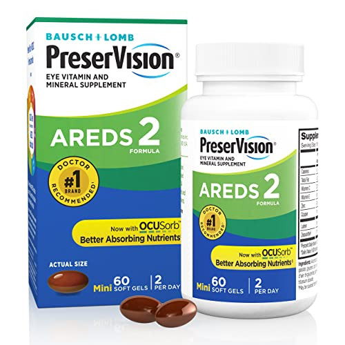 PreserVision AREDS 2 Eye Vitamins, #1 Eye Doctor Recommended Brand, Lutein and Zeaxanthin Supplement with Vitamin C, Vitamin E, Zinc, and Copper, 60