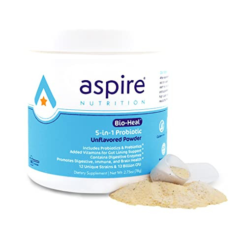 Aspire Nutrition 5-in-1 Bio-Heal® Probiotic for Kids, Men & Women - Best Supplement for Brain Function, Gut Health & Constipation - Shelf Stable & Fo