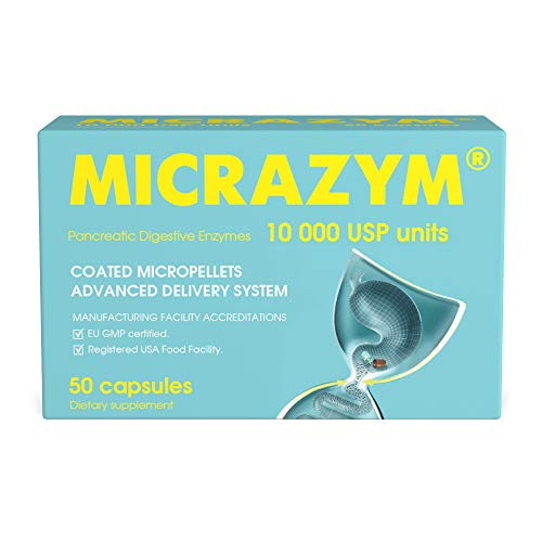 Micrazym AVVA Pharm? Pancreatic Enzymes - 10,000 USP Effective Pancreatic Enzyme Supplements - Digestive Enzymes for Digestion - 50 Fast-Acting Capsu