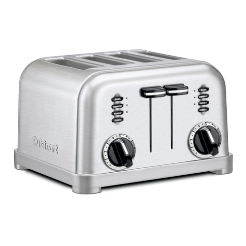 Cuisinart 4 Slice Compact Stainless Steel Toaster with Extra-Wide Slots for Bread, French Toast, Bagels & Pastries, Defrost & Reheat Functions, CPT-1