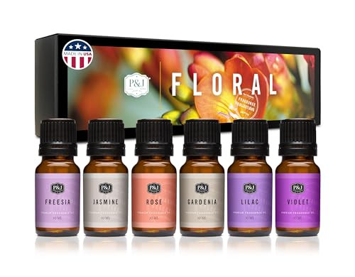 P&J Trading Fragrance Oil Floral Set | Violet, Jasmine, Rose, Lilac, Freesia, and Gardenia Candle Scents for Candle Making, Freshie Scents, Soap Maki