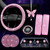 ARTILAURA 11 PCS Bling Car Accessories Set for Women Steering Wheel Covers Butterfly Hanging Seat Belt Cover Air Vent Clips Coasters Cute Glitter Dia