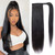 seelaak Long Straight Remy Human Hair Ponytail Extension Wrap Around Ponytail Hair Piece with Clips Magic Paste Binding Pony Tail Hairpiece 1B# 100g/