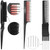 3 Pieces Pick Teasing Combs Hair Brush Set Includes Black Carbon Lift with Metal Prong, Triple Pin Rat Tail Comb, Nylon Bristle Hair Brush for Women(
