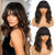 Nnzes Black Mixed Brown Wig with Bangs Short Bob Wavy Wigs Synthetic Curly Wig for Women Natural Looking Heat Resistant Fiber Hair for Daily Party Us