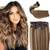 Clip in Hair Extensions, Ombre Brown to Chestnut Brown with Ash Blonde Highlights Balayage Human Hair Extensions 22Inch for Women 7pieces 70G Double