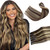 Clip in Hair Extensions Real Human Hair, Chocolate Brown and Blonde Highlights Real Hair Extensions Clip in Human Hair, 18Inch 7 pcs 70G Double Weft
