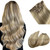 Blonde Clip in Hair Extensions Real Human Hair #18P613 Balayage Highlight Remy Hair Extensions 18 Inch Human Hair Extension Two Blonde Shades Mixed C