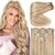 Ve Sunny Real Hair Extensions Clip in Human Hair Blonde Highlights Remy Hair Extensions Thick Human Hair Clip in Extensions 18Inch 7pcs 120g