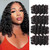 FASHION LINE Deep Wave Human Hair Bundles Unprocessed Brazilian Curly Hair Sew in Hair Weaves Double Weft 1B Natural Black (12inch) 50g 4 bundles for