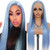 Maycaur Light Blue Lace Front Wigs Long Straight Glueless Wigs for Fashion Women Pre Plucked Hairline 24 Inch Synthetic Lace Front Wig with Natural B