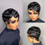 OYM HAIR Short Pixie Cut Wigs For Black Women Wig Brazilian Human Hair Wigs Finger Ocean Wave Wig Remy Human Hair (black)