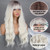 MERISIHAIR Ombre Platinum Blonde Wig with Bangs, Long Platinum Blonde Wigs for Women,Synthetic Long Platinum White Wig Dark Roots Daily Use Hair for