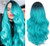 FAVE Ombre Bluish Green Wig Long Wavy Side Part Wigs Heat Resistant Synthetic Hair Teal Blue Mermaid Wigs for Women Teal Wig for Daily & Party Use(Om